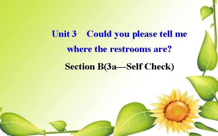 Unit 3 Could you please tell me where the restrooms are? Section B(3 a—Self