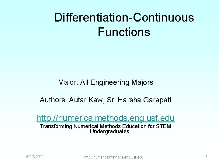 DifferentiationContinuous Functions Major All Engineering Majors ...