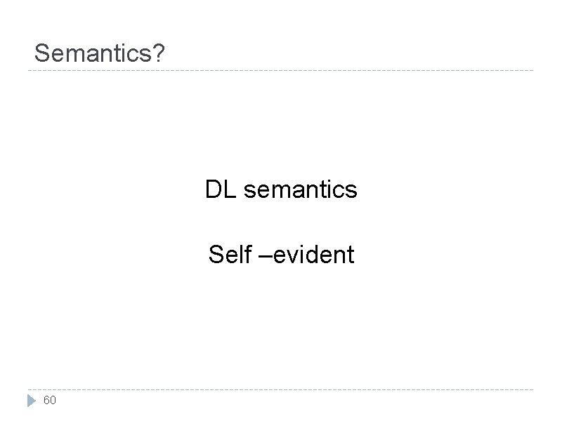 Semantics? DL semantics Self –evident 60 