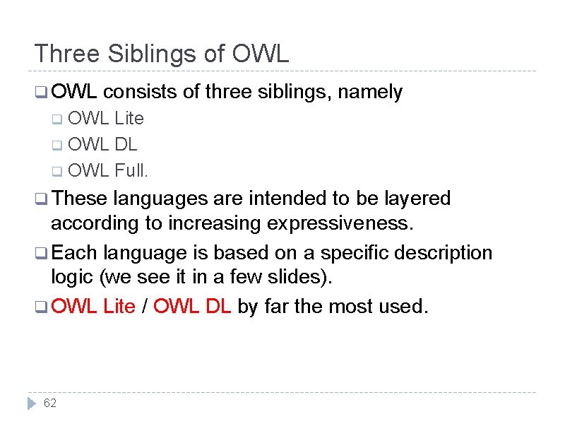 Three Siblings of OWL q OWL consists of three siblings, namely q OWL Lite