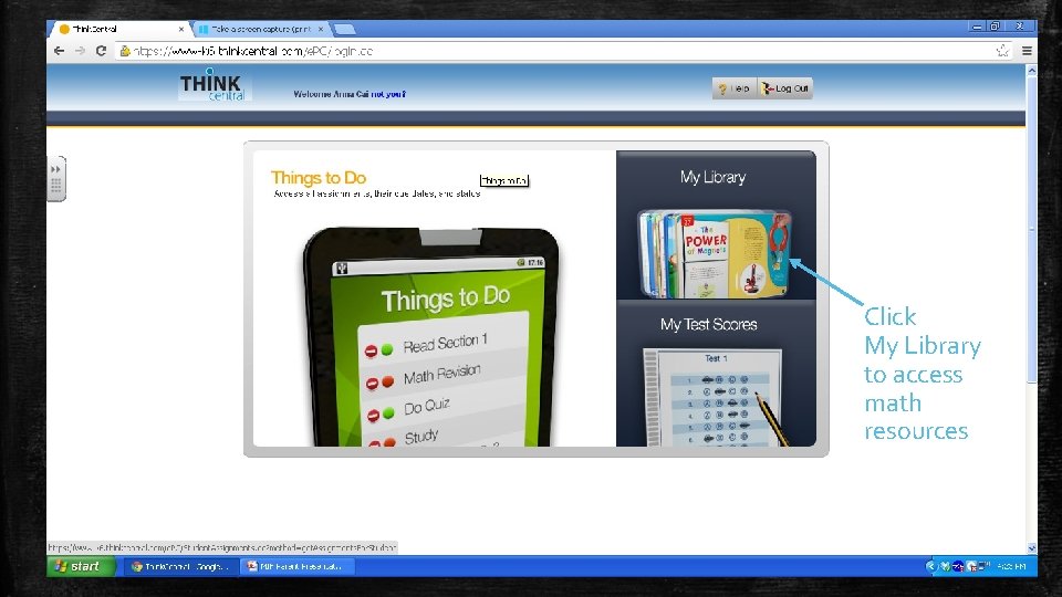 Click My Library to access math resources 
