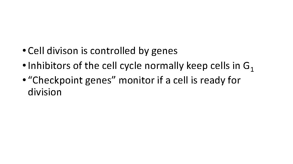 • Cell divison is controlled by genes • Inhibitors of the cell cycle • Cell divison is controlled by genes • Inhibitors of the cell cycle