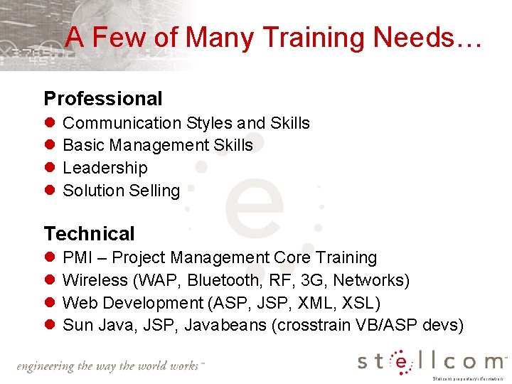 A Few of Many Training Needs… Professional l l Communication Styles and Skills Basic