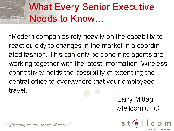 What Every Senior Executive Needs to Know… “Modern companies rely heavily on the capability