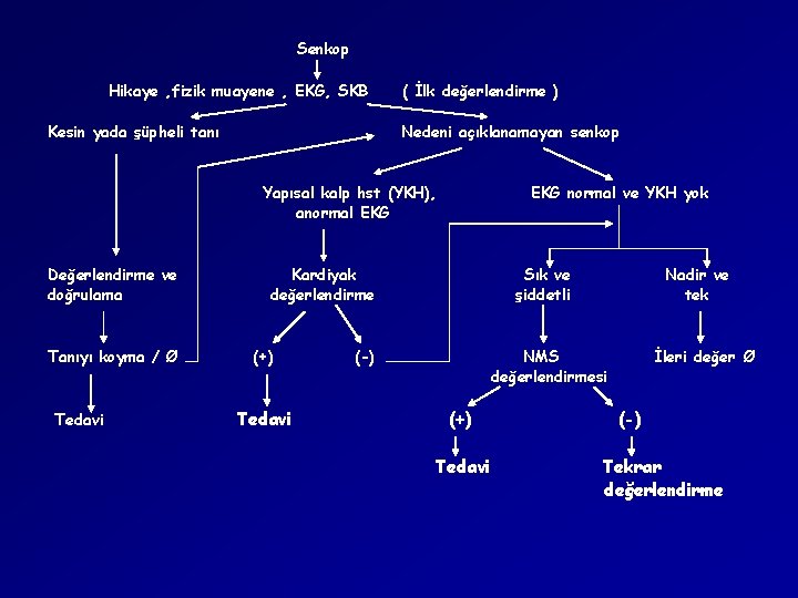 Senkop Hikaye , fizik muayene , EKG, SKB Kesin yada şüpheli tanı ( İlk