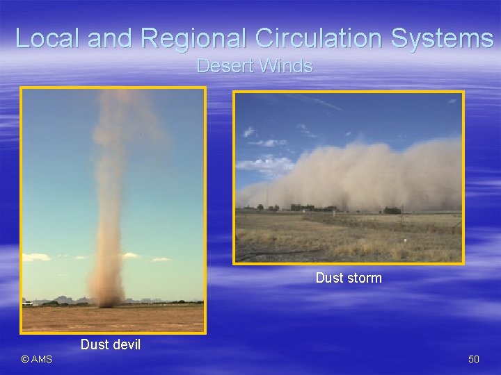 Local and Regional Circulation Systems Desert Winds Dust storm Dust devil © AMS 50