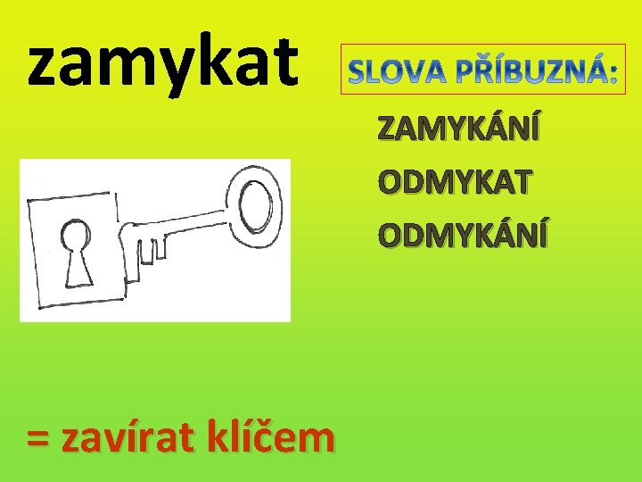 zamykat = zavírat klíčem ZAMYKÁNÍ ODMYKAT ODMYKÁNÍ 