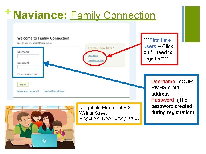 + Naviance: Family Connection ***First time users – Click on “I need to register”***