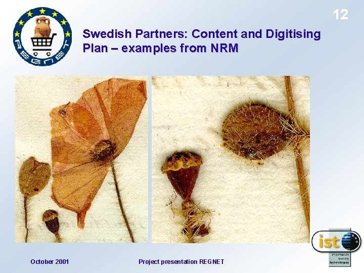 12 Swedish Partners: Content and Digitising Plan – examples from NRM October 2001 Project