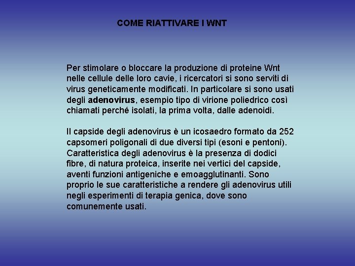 COME RIATTIVARE I WNT Per stimolare o bloccare la produzione di proteine Wnt nelle