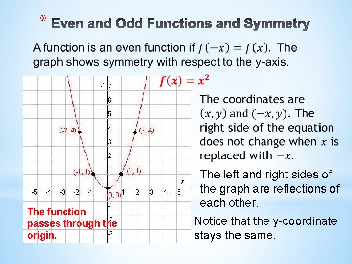 * The function passes through the origin. The left and right sides of the