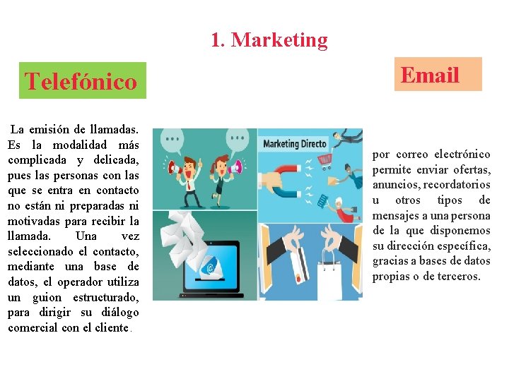 1. Marketing Telefónico La emisión de llamadas. Es la modalidad más complicada y delicada,