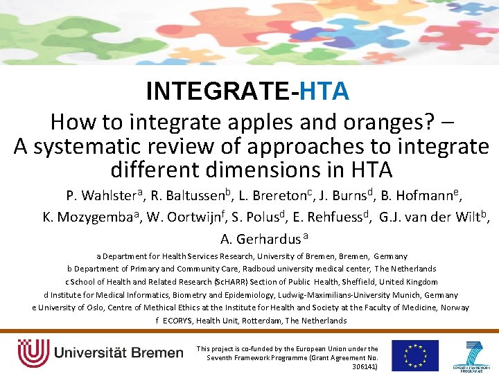 INTEGRATE-HTA How to integrate apples and oranges? – A systematic review of approaches to