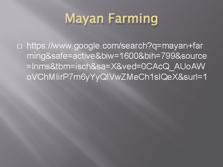 Mayan Farming � https: //www. google. com/search? q=mayan+far ming&safe=active&biw=1600&bih=799&source =lnms&tbm=isch&sa=X&ved=0 CAc. Q_AUo. AW o.