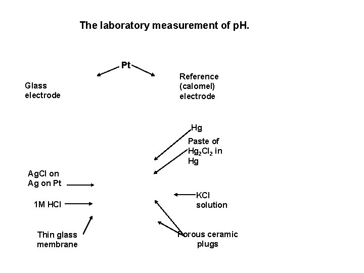 The laboratory measurement of p. H. Pt Glass electrode Reference (calomel) electrode Hg Paste