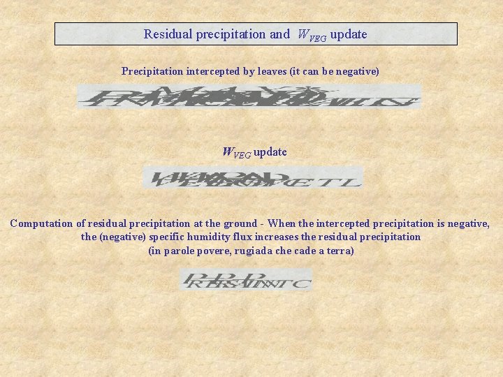 Residual precipitation and WVEG update Precipitation intercepted by leaves (it can be negative) WVEG