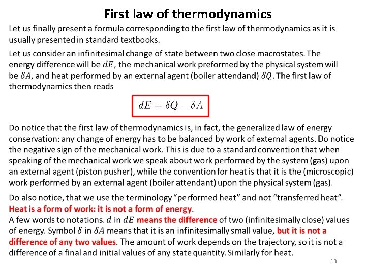 First law of thermodynamics 13 First law of thermodynamics 13