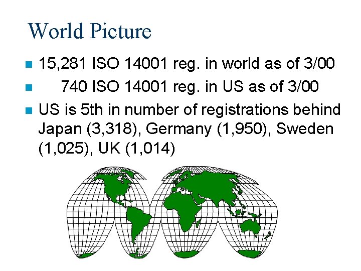 World Picture n n n 15, 281 ISO 14001 reg. in world as of