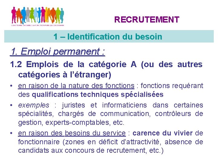 RECRUTEMENT 1 – Identification du besoin 1. Emploi permanent : 1. 2 Emplois de