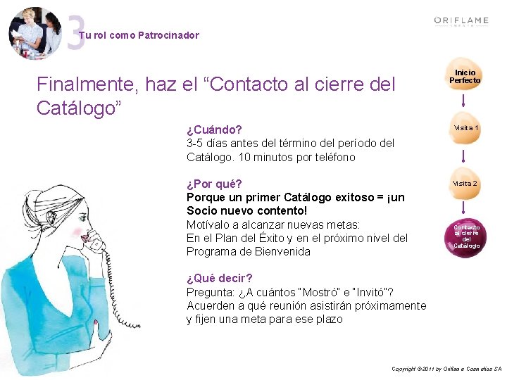 Tu rol como Patrocinador Inicio Perfecto Finalmente, haz el “Contacto al cierre del Catálogo”