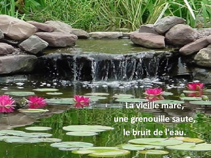 La vieille mare, une grenouille saute, le bruit de l'eau. 