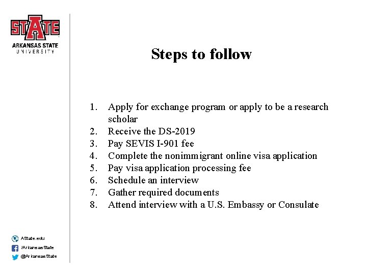 Steps to follow 1. 2. 3. 4. 5. 6. 7. 8. AState. edu /Arkansas.