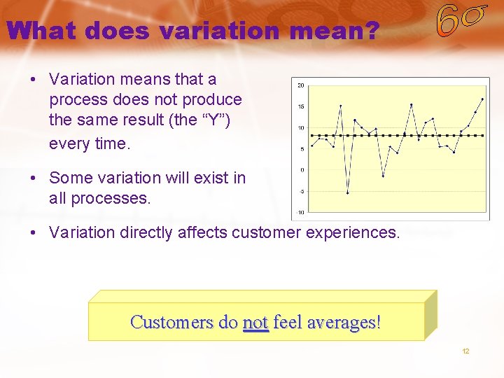 What does variation mean? • Variation means that a process does not produce the