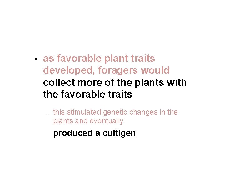  • as favorable plant traits developed, foragers would collect more of the plants