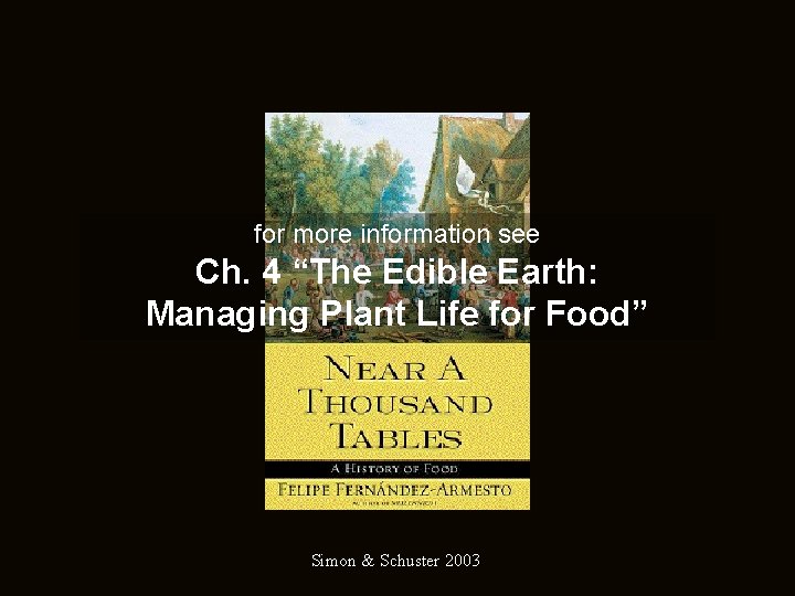 for more information see Ch. 4 “The Edible Earth: Managing Plant Life for Food”