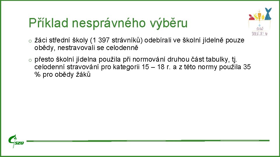Příklad nesprávného výběru o žáci střední školy (1 397 strávníků) odebírali ve školní jídelně Příklad nesprávného výběru o žáci střední školy (1 397 strávníků) odebírali ve školní jídelně