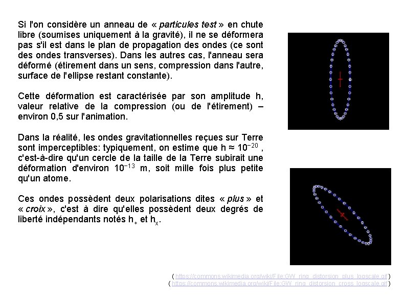 Si l'on considère un anneau de « particules test » en chute libre (soumises