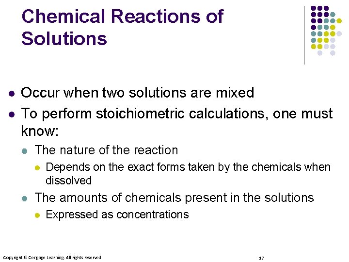 Chemical Reactions of Solutions l l Occur when two solutions are mixed To perform