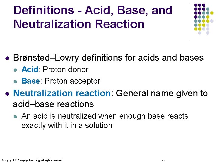 Definitions - Acid, Base, and Neutralization Reaction l Brønsted–Lowry definitions for acids and bases