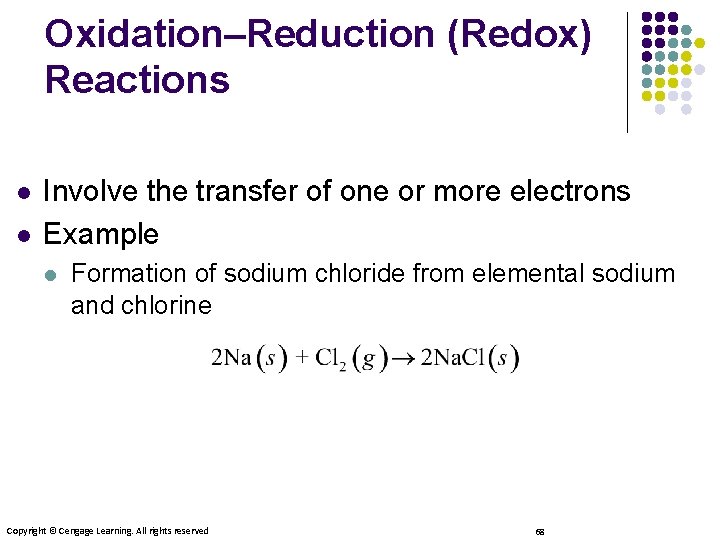 Oxidation–Reduction (Redox) Reactions l l Involve the transfer of one or more electrons Example