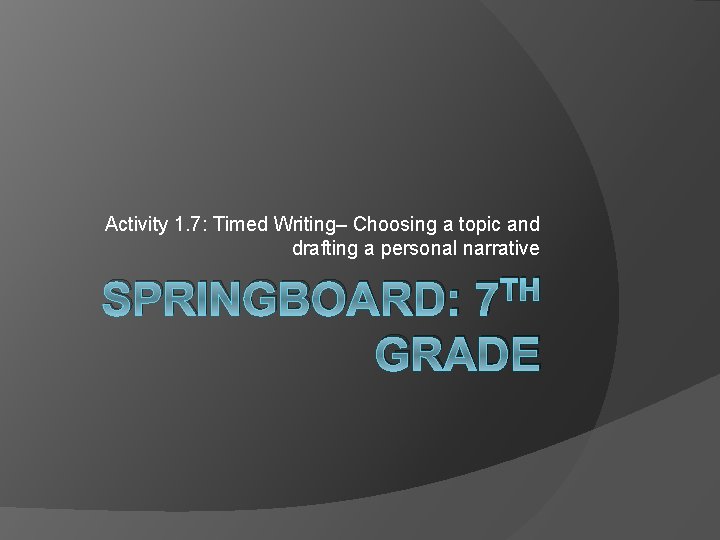 Activity 1. 7: Timed Writing– Choosing a topic and drafting a personal narrative TH