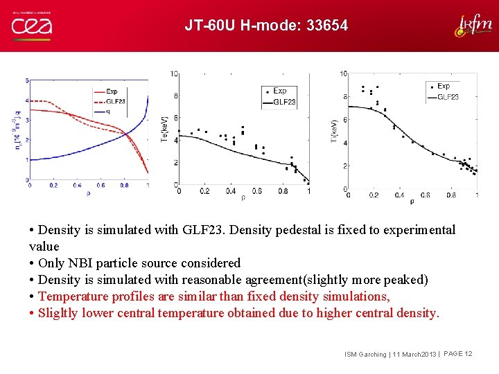 JT-60 U H-mode: 33654 • Density is simulated with GLF 23. Density pedestal is