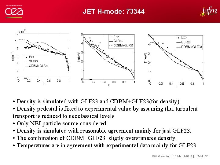 JET H-mode: 73344 • Density is simulated with GLF 23 and CDBM+GLF 23(for density).