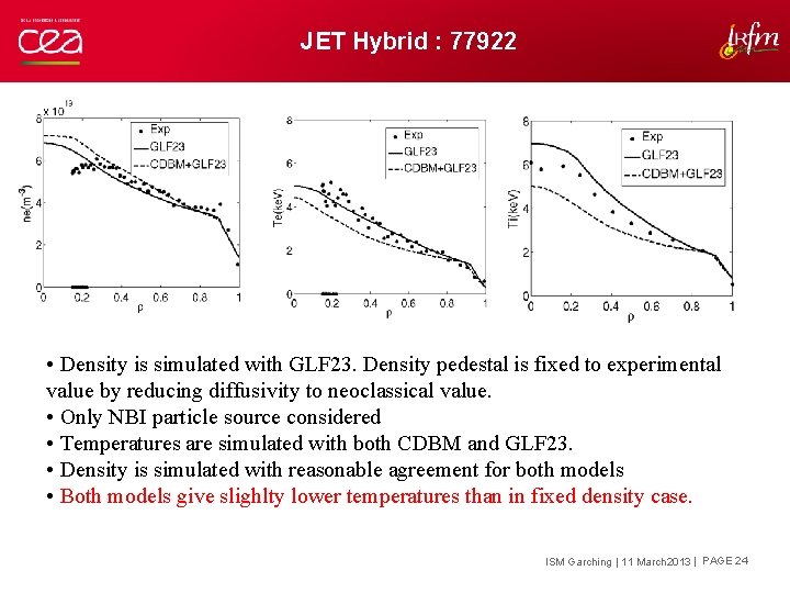 JET Hybrid : 77922 • Density is simulated with GLF 23. Density pedestal is