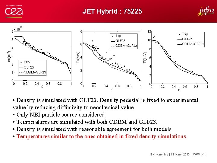 JET Hybrid : 75225 • Density is simulated with GLF 23. Density pedestal is