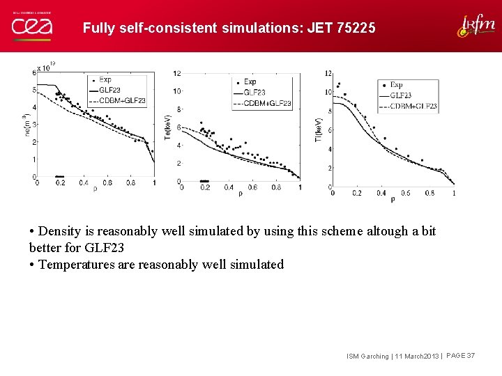 Fully self-consistent simulations: JET 75225 • Density is reasonably well simulated by using this
