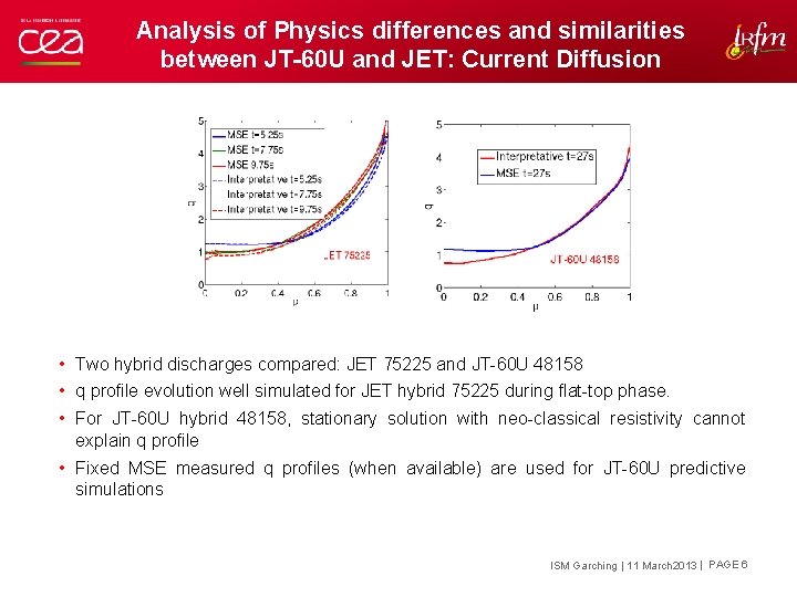 Analysis of Physics differences and similarities between JT-60 U and JET: Current Diffusion •