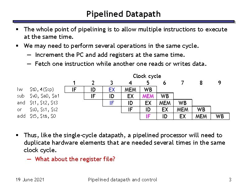 Pipelined Datapath § The whole point of pipelining is to allow multiple instructions to
