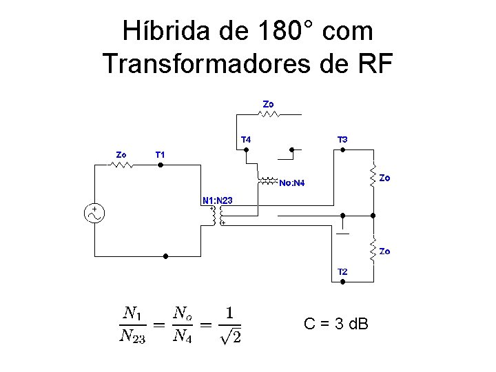 Híbrida de 180° com Transformadores de RF C = 3 d. B 