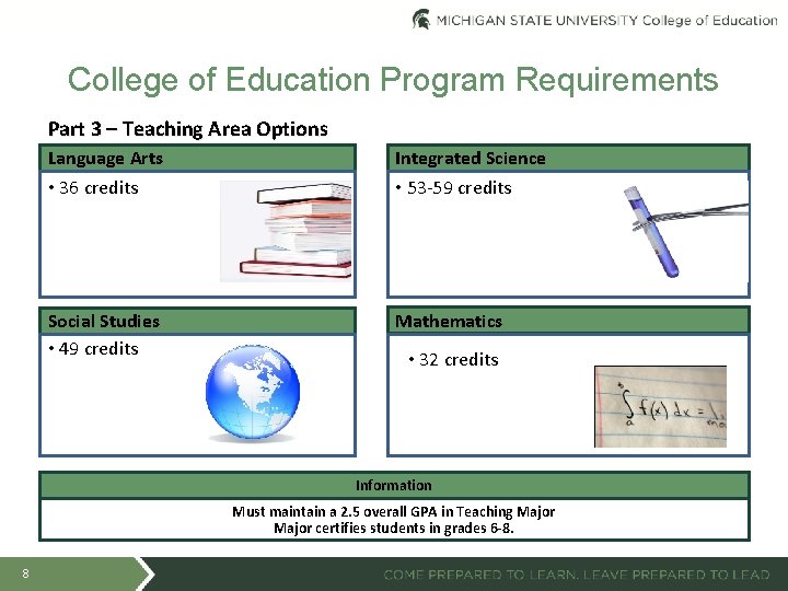 College of Education Program Requirements Part 3 – Teaching Area Options Language Arts •