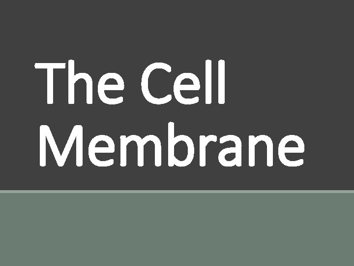 The Cell Membrane 