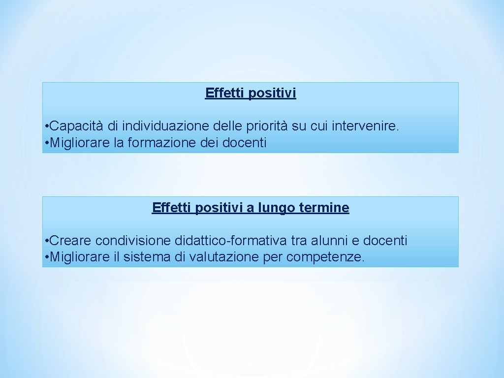 Effetti positivi • Capacità di individuazione delle priorità su cui intervenire. • Migliorare la Effetti positivi • Capacità di individuazione delle priorità su cui intervenire. • Migliorare la