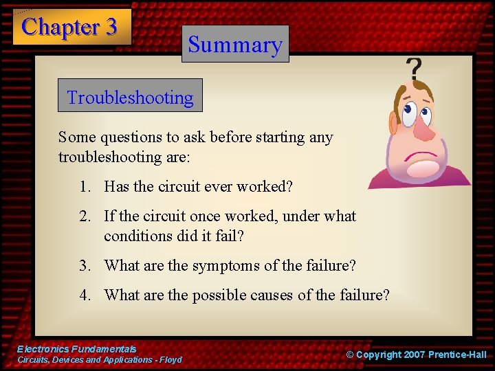 Chapter 3 Summary Troubleshooting Some questions to ask before starting any troubleshooting are: 1.