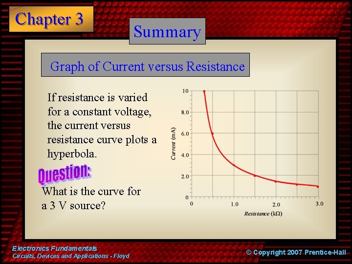 Chapter 3 Summary Graph of Current versus Resistance If resistance is varied for a