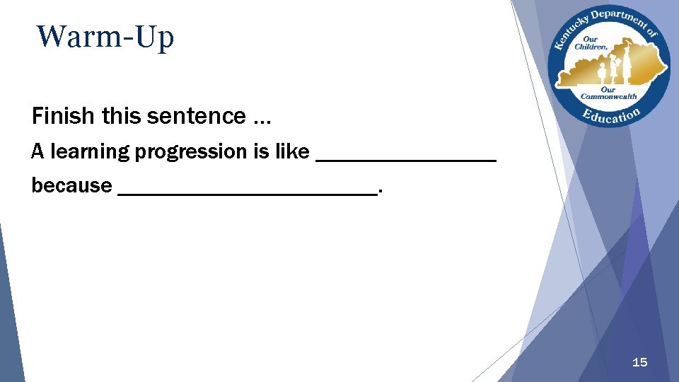 Warm-Up Finish this sentence … A learning progression is like ________ because ____________. 15
