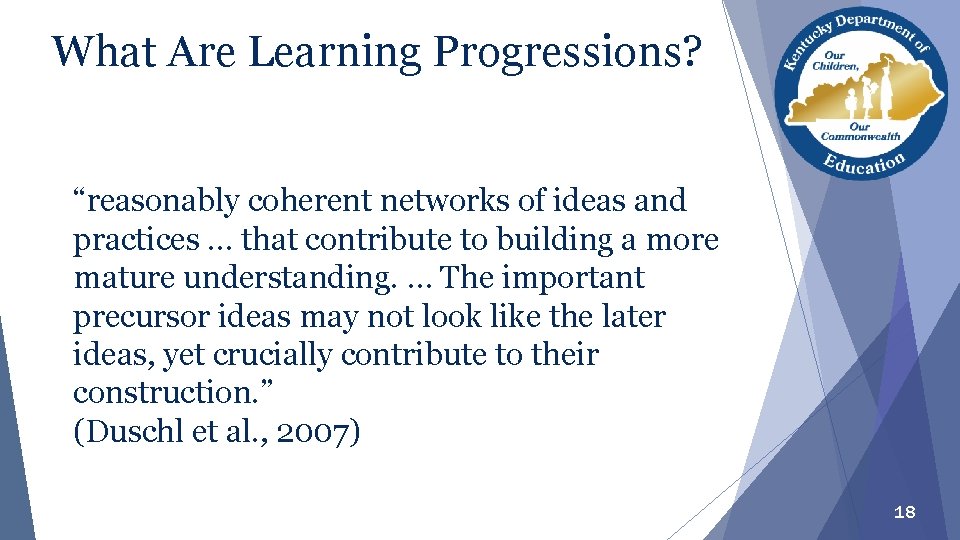 What Are Learning Progressions? “reasonably coherent networks of ideas and practices … that contribute